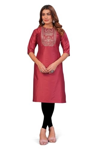 Image of Women's Chanderi Cotton Embriodired Kurtis