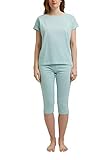 esprit pyjamahose damen Damen Pyjama aus reiner Biobaumwolle, Organic Cotton: Baumwolle aus kontrolliert biologischem Anbau, T-Shirt mit Rundhalsausschnitt, bequeme Pyjamahose