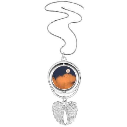 Collier lune sombre nuages art déco avec pendentif ailes d'ange rotatif