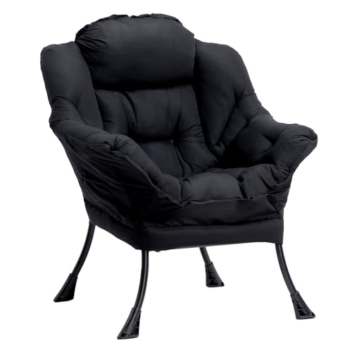 HollyHOME Lazy Chair with Armrest and Side Pocket, Comfy Accent Lounge Chair,Leisure Sofa Armchair for Living Room, Bedroom, Dorm, or Small Spaces, Oversized Reading Sofa Chair,Black