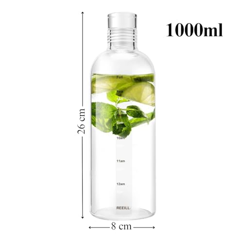 Image of Glass Water Bottle for Adults, Student Direct Drinking Freezer Safe, Leak Proof, Gym Travel On-The-Go Hotel-Style Design Borosilicate Glass Water Bottle With Time Marker (Transparent 1000 ML)