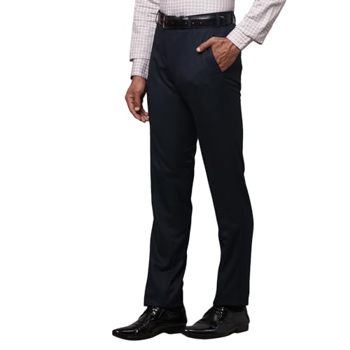 Image of Raymond Men Slim Fit Solid Pattern Poly Viscose Blend Pleatless Formal Trouser
