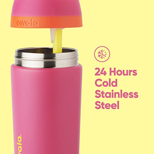 Image of Owala Kids Flip Insulation Stainless Steel Water Bottle with Straw, Locking Lid, Great for Travel, 14 Oz, Pink