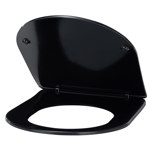 Abattant WC couleur Noir universel clipsable/nettoyage facile - lunette de toilettes Thermodur extra plat frein de chute forme D NOYON & THIEBAULT