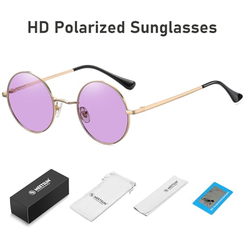 Image of MEETSUN Small Round Polarized Sunglasses for Men Women Metal Retro Hippie Circle Sun Glasses Driving Festival Cosplay UV400