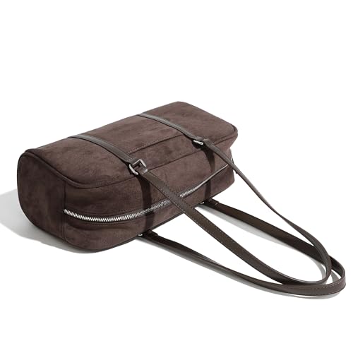 Women's Faux Suede Boston Bowler East West Le Teckel Satchel Swing Shoulder Bag3