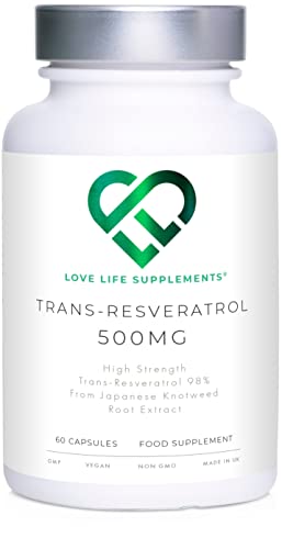 Love Life Supplements | High Strength Trans-Resveratrol | 500 mg x 60 Kapseln/60 Portionen | aus japanischem Knöterichwurzelextrakt | völlig rein (nichts anderes hinzugefügt) Cover