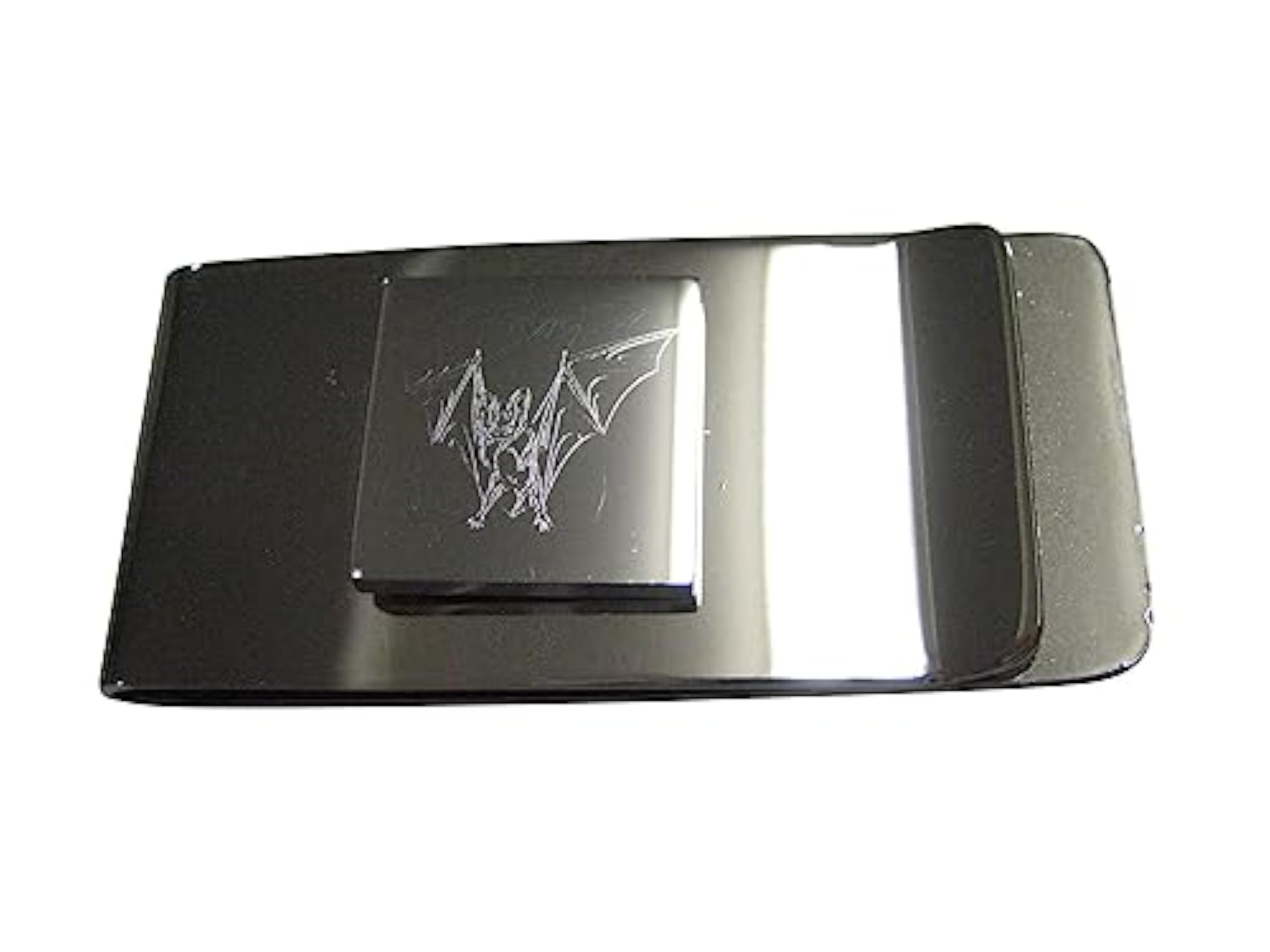 Silver Toned Square Etched Bat Money Clip