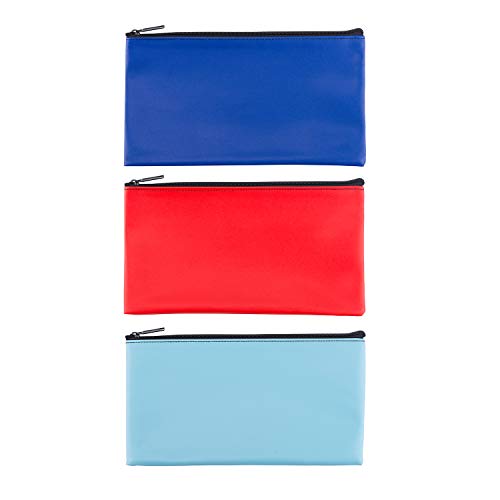 LUNASMILE 3 Pack Leatherette Securit Bank Deposit Bag, Check Wallet,Utility Zipper Coin Bag, Cash Bag, Check Bag,11 x 6 Inches with Upgraded Zipper