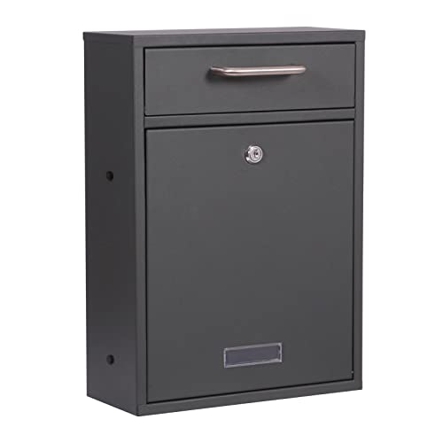 Wiltec Buzón Antracita V52 casilla de Correo con Placa de identificación, mirillas y 2 Llaves como buzón de Pared o buzón Independiente