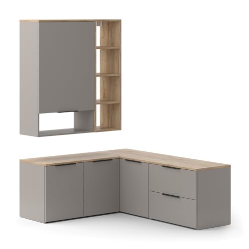 Vicco Parete attrezzata soggiorno Wido, Grigio, 5 parti, combinabile con altri elementi della serie Wido