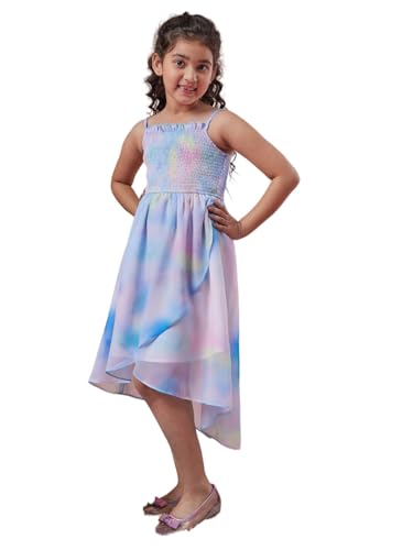 Image of Pspeaches Girl's Tie Dye Shoulder Strap Georgette Fit Flare Midi Dress Stylish & Trendy