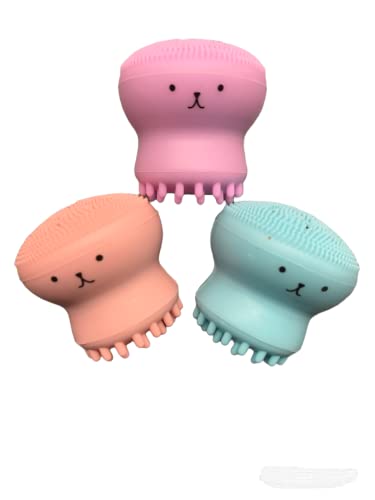 CS Beauty Octopus Shape Facial Cleansing Brush, Small Silicone Facial Cleanser Exfoliating Scrubber, Face Washing Brush Deep Pore Cleaning for Skin Care（3 Pack)