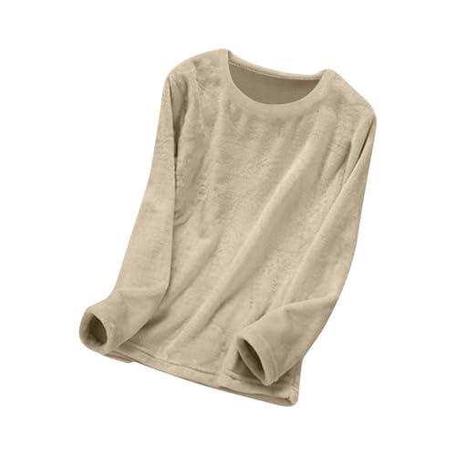 Flannel Pajama Tops for Women Fleece Long Sleeve Sleep Loungewear Khaki - image 1
