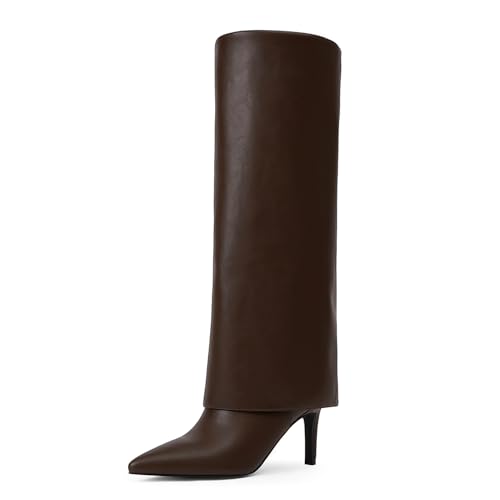 Image of VIUGJNEX Fold Over Boots for Women Fall Tall Knee High Boots