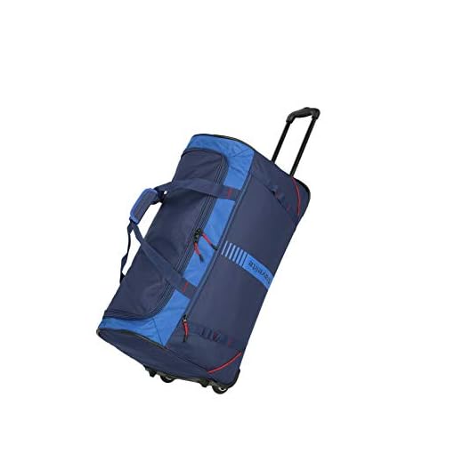 Travelite Bolsa de viaje con 2 ruedas tamaño L, serie de equipaje BASICS ACTIVE: bolsa de viaje para equipaje suave con ruedas de diseño fresco, 096281-20, 71 cm, 86 litros, azul marino/rojo