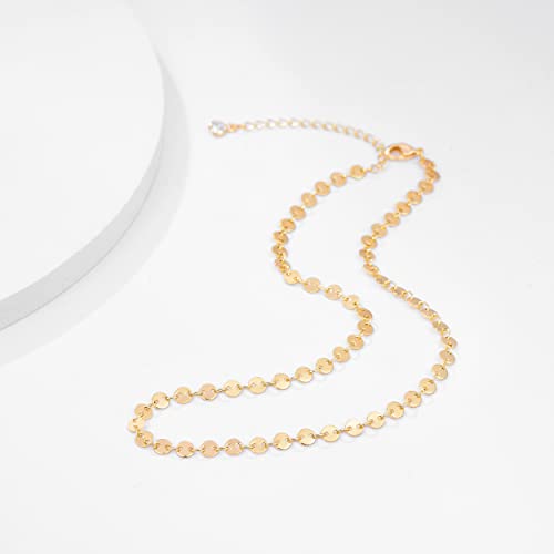 Dremmy Studios Gold Coin Choker Necklaces For Women, Dainty 14K Gold Plated Stackable Sequins Cion Disc Choker Necklace Gifts For Women #TOP2