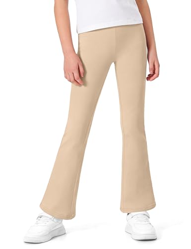 BOOPH Girls Flare Leggings Kids Uniform Pants School Bell Bottoms Cotton Clothes for Girl Khaki 5-6 Years