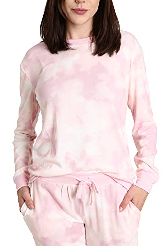Blis Womens Loungewear Set Long Sleeve Pajama Set For Women Super Soft Women's Pajama Set With Jogger And Crew Neck Top Pink And Purple Tie Dye Small #TOP4