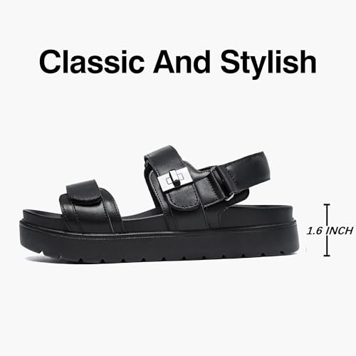 Image of Women's Platform Sandals Slip on Comfort Adjustable Double Strap Sandal for Women Leather Footbed