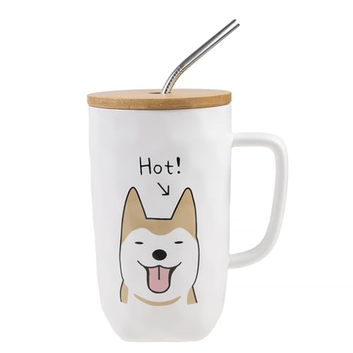 lachineuse MUG COLLECTION DOG - THE HAPPY DOG - med lock, sugrör och sked - kapacitet: 600 ml