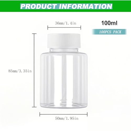100 ml Transparent Plastic Bottle with Sealing lid for Travel, Cosmetics, Liquid Storage (100pcs Pack), Clear, Modern2