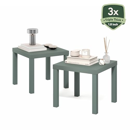 Image of Furinno Classic Side Table Set of 2, Square Modern End Table with 1.8 inch Triple Thick Tabletop, Simple Night Stand, Bedside Table, Toolless Assembly, for Living Room, Bedroom, Sage Green