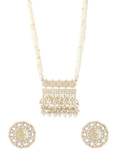 Juego de joyas de perlas largas Kundan bañado en oro regalo aniversario DMZ-2904