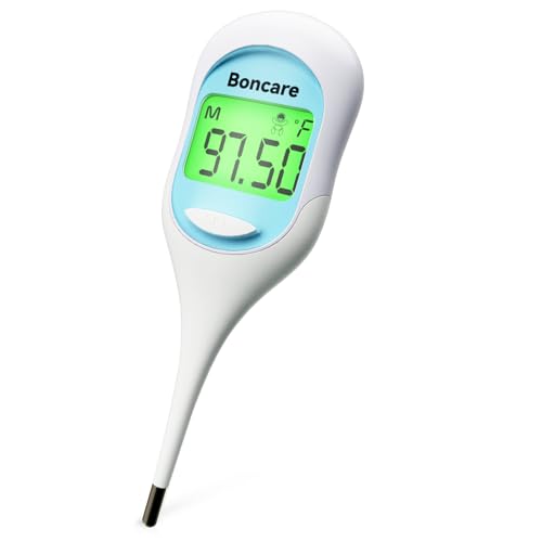 Image of Boncare 9 Seconds Basal Body Thermometer for Ovulation, Oral Thermometer for Adults and Kids - Accurate Rectal Thermometer, with Fever Alarm and Large Display (Sky Blue)