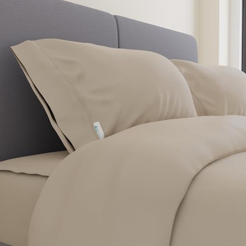 Image of QuickZip Sateen Pillow Case King Size (20 inch X 39 inch) Pillowcases, Set of 2, 100% Cotton Pillow Covers with Envelope Closure, Sand