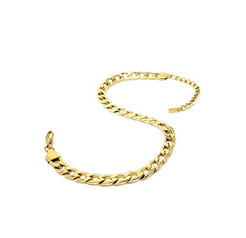 Fashion 21 Stainless Steel Chain Anklet For Women Girls Adjustable Ankle Bracelet Jewelry (D: Curb Cuban (Gold 7Mm)) #TOP26