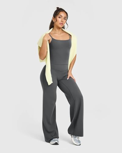 OQQ Damen Leggings Schlaghose Hohe Taille Elastische Flared Freizeit Yoga Leggings für Damen Dunkelgrau