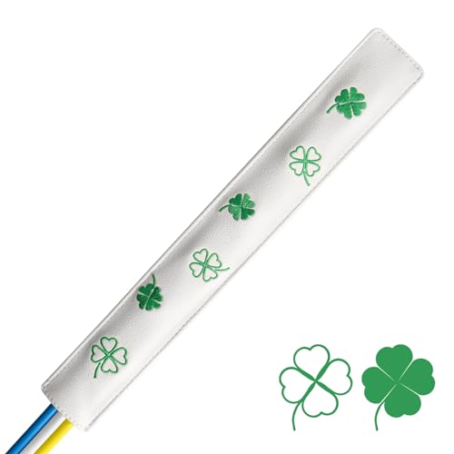 FINGER TEN Étui couverture bâtons alignement golf cuir 14" x 2" blanc trèfle