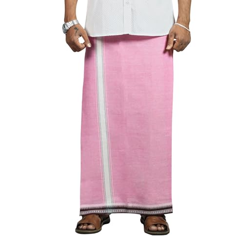 Image of PRAKASAM COTTON Velcro Pocket Dhoti | Thalapathi Border Readymade Cotton Kerala Mundu for Men