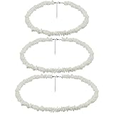 Lunhoo Natural Beach Shell Necklace Set, Hawaiian Bright White Puka Sea Shell Choker Jewelry for Men, Women, 3-Pack, 35 cm, 40 cm, 45 cm