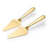 Amrules Cake Server, Wedding Cake Cutting Set 2 Piece Gold Cake Cutter, Stainless Steel Pie Server with Smooth Edge and Exquisite Pattern Design for Pastry Pizza Dessert