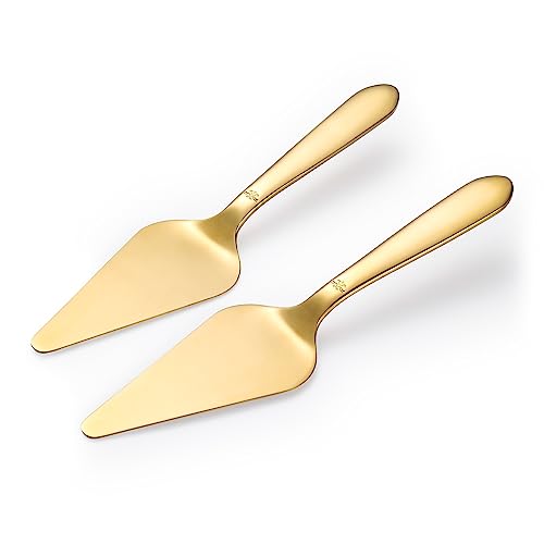 Amrules Cake Server, Wedding Cake Cutting Set 2 Piece Gold Cake Cutter, Stainless Steel Pie Server with Smooth Edge and Exquisite Pattern Design for Pastry Pizza Dessert