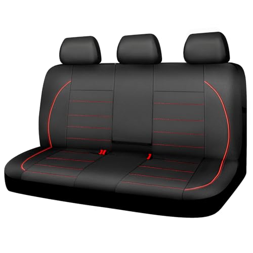 CAR PASS Leather Back Seat Cover Piping Waterproof Bench Seat Cover Rear Seat Cover Universal Fit for Cars Sedans SUVs Truck 95% Automotive Interior Backseat Car Covers (Rear Black and Red)