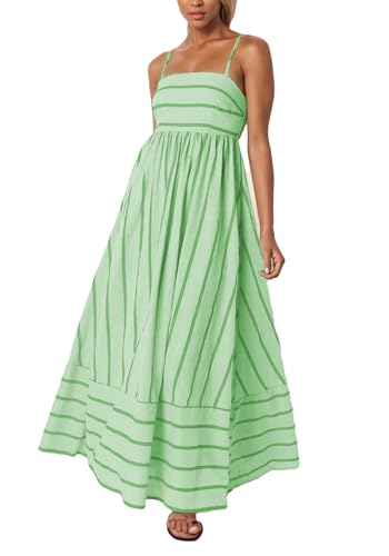 Image of Women's Summer Striped Maxi Dress Spaghetti Strap Sleeveless Smocked Trendy Flowy Beach Long Dresses