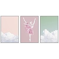 SIGNWIN Framed Canvas Print Wall Art Pastel Clouds & Pink Ballerina Variety Astronomy & Space People Mixed Media Modern Art Chic Scenic Colorful for Living Room, Bedroom, Office - 16