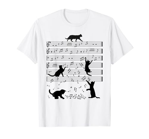Gatos divertidos brincando com notas musicais t-shirt, Branco