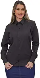 Camisa Social feminina com Manga Longa de algodão na cor preto