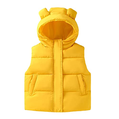 Boys Winter Puff Coats Winter Warm Outwear Vest Jacket Coat Bear Ears Solid Color Yellow