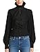 BOMFWAU Womens Victorian Style Ruffle Blouse High Neck Long Puff Sleeve Button Front Black XXLarge