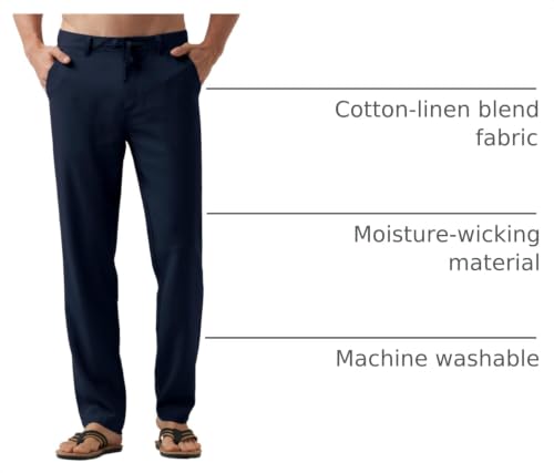 Image of Willit Men's Linen Pants Casual Lightweight Drawstring 29 inch 30 inch 32 inch