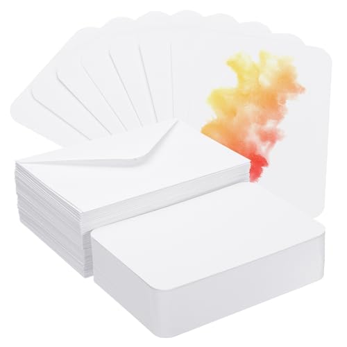 PATIKIL 50 Sets Pure Cotton Watercolor Cards 140lb/300 GSM Postcards Rounded Corners with Envelopes for Art Painting Creative Thank Notes, 5x7 Inch