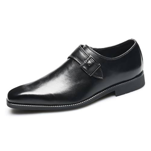 Image of Men's Leather Square Toe Monk Strap Loafers,Classic Slip on Dress Shoes,Low Top Formal Business Oxford Shoes
