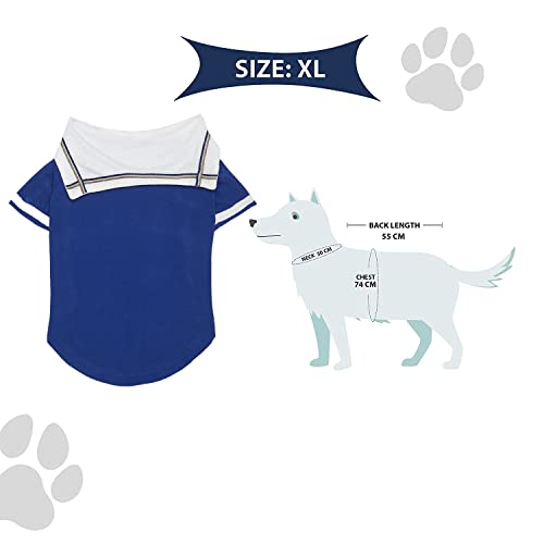 Image of Lulala Dog Shirt with Sea Lover Dog Shirt - Cotton Shirt for Dogs Summer Tshirt with Polo Collar Navy Captain Costume for Dogs (18Inch,Blue-White)