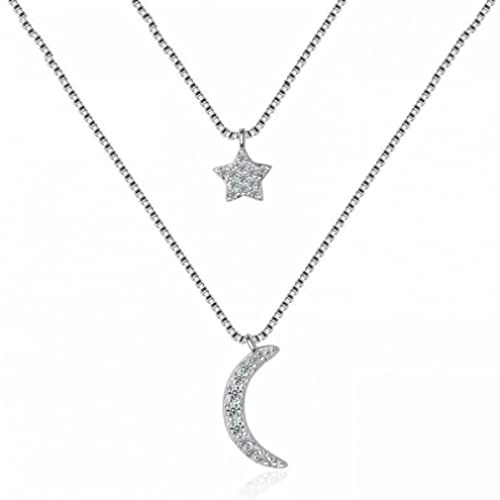Collier Ras du Cou Superposé Lune Étoiles Argent 925 Femme