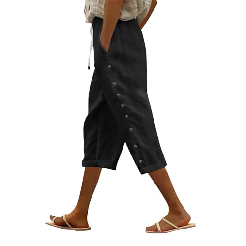 Linen Capri Pants for Women Wide Leg Loose Drawstring Elastic Waist Lounge Cropped Trousers Summer Beach 2025 Outfits
